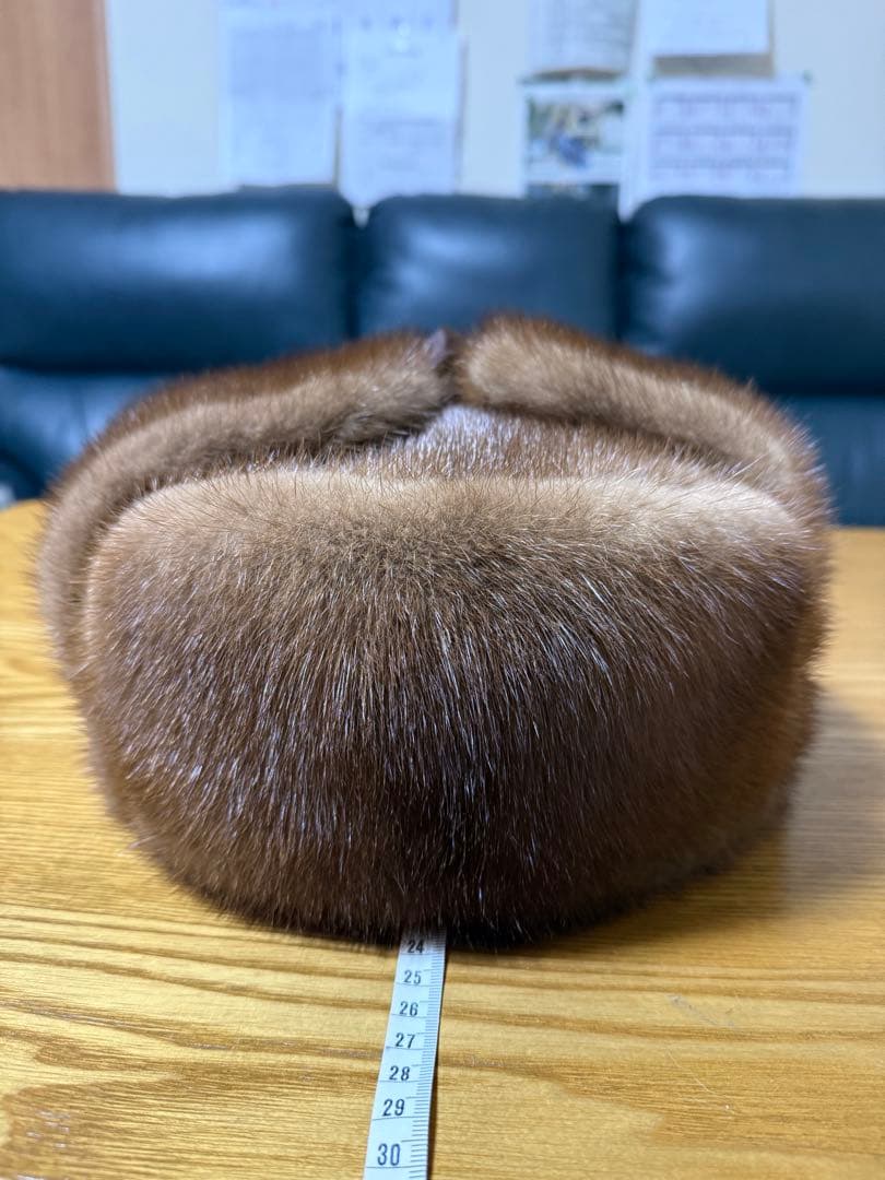 ミンクファー帽子　フライトキャップ ロシア帽 ブラウン 防寒　58cm ブラウン