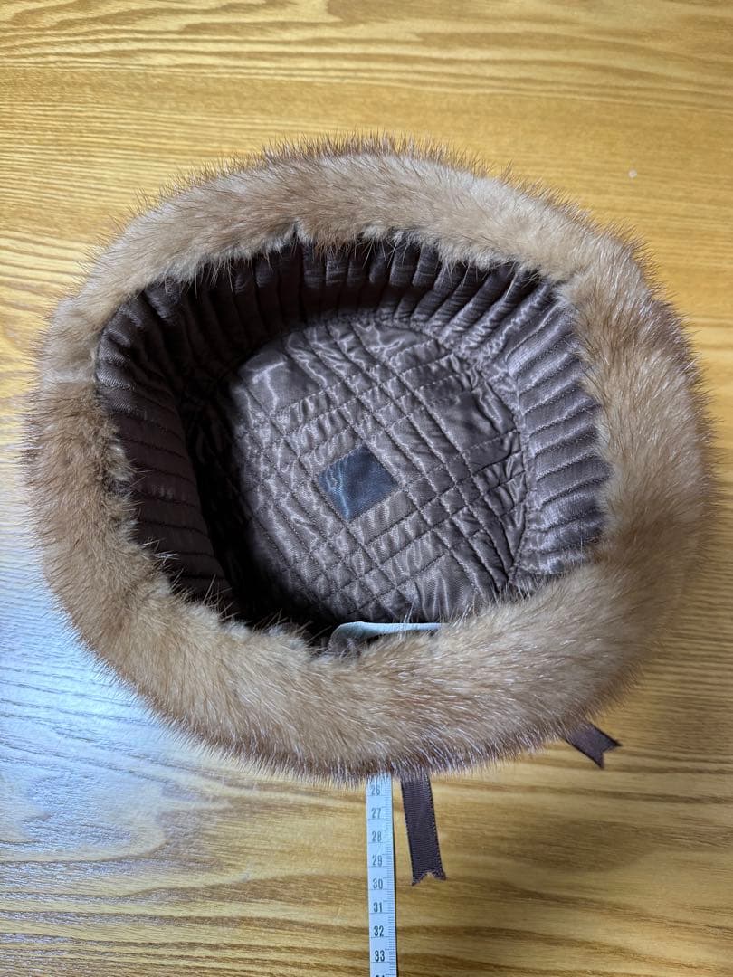 ミンクファー帽子　フライトキャップ ロシア帽 ブラウン 防寒　58cm ブラウン