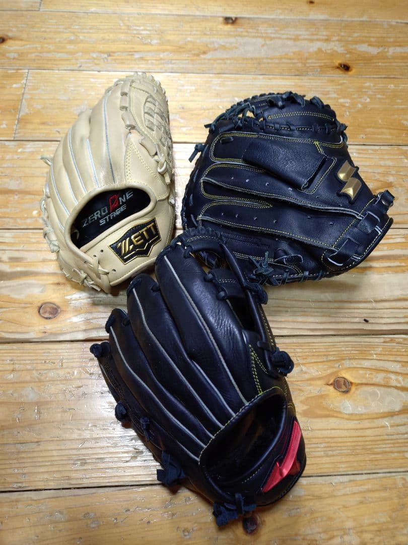 ミズノ・ゼット・SSK 軟式グローブ 右投げ 3点セット
