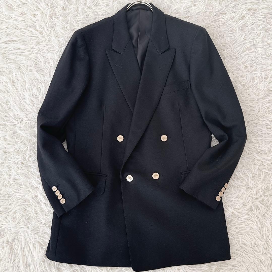 極美品 XL相当 バーバリー ブラック ブレザー ダブル テーラード 金ボタン