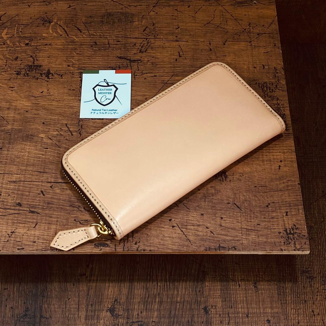 ナチュラルタンレザー ヌメ革 ラウンドファスナー メンズ財布 長財布 本革