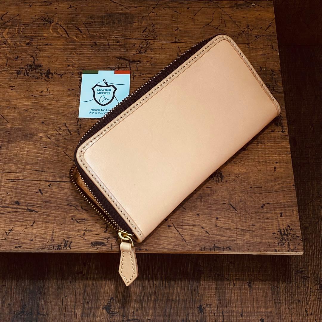 ナチュラルタンレザー ヌメ革 ラウンドファスナー メンズ財布 長財布 本革