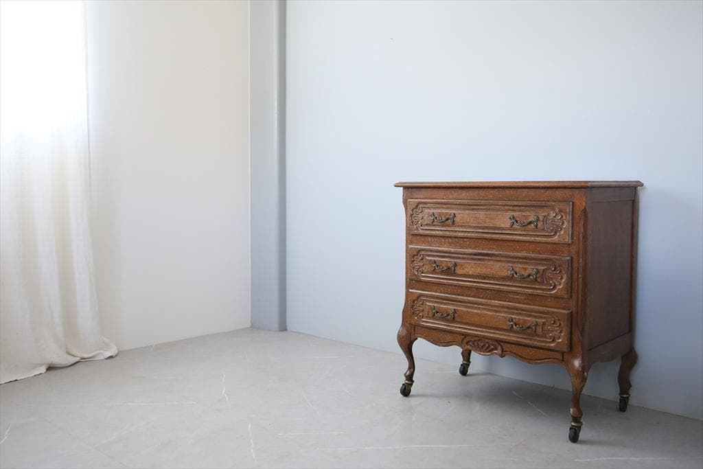 フランスアンティーク猫脚4杯ドロワー/木製チェスト/タンス/飾り棚(90-92)