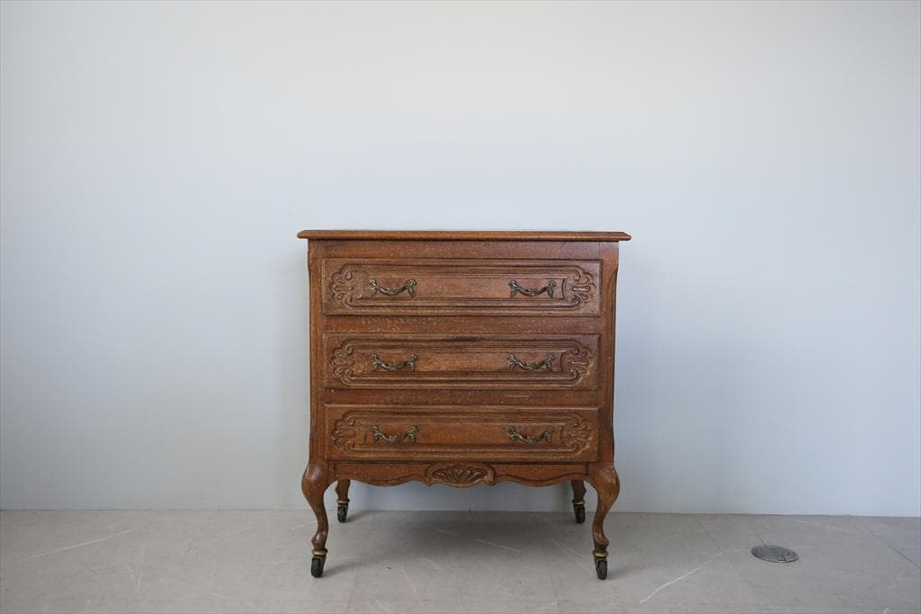 フランスアンティーク猫脚4杯ドロワー/木製チェスト/タンス/飾り棚(90-92)