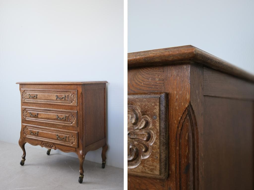 フランスアンティーク猫脚4杯ドロワー/木製チェスト/タンス/飾り棚(90-92)