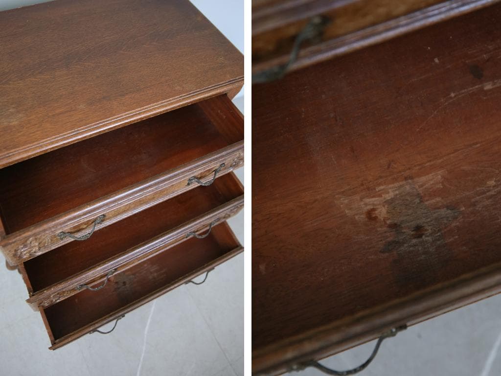 フランスアンティーク猫脚4杯ドロワー/木製チェスト/タンス/飾り棚(90-92)