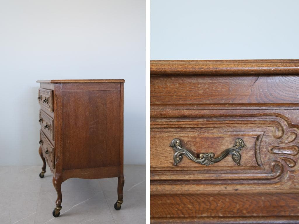 フランスアンティーク猫脚4杯ドロワー/木製チェスト/タンス/飾り棚(90-92)