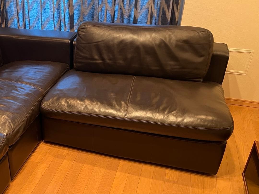 【2/3】moda en casa ダークブラウン レザー コーナーソファ L字