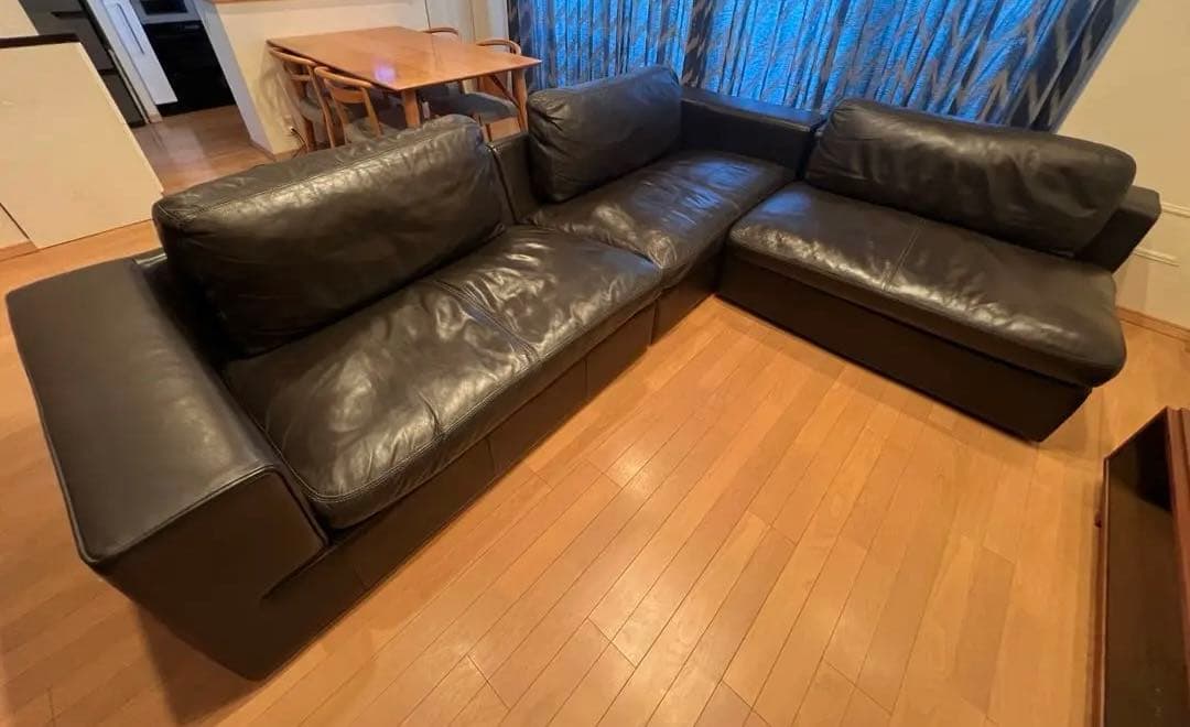 【2/3】moda en casa ダークブラウン レザー コーナーソファ L字