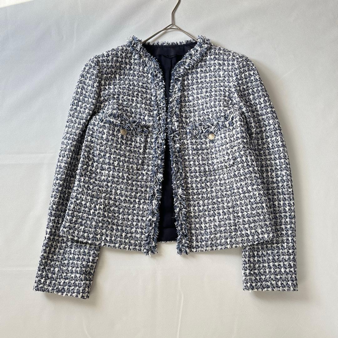 2024 ANAYI アナイ ミックスツイードノーカラージャケット フリンジ