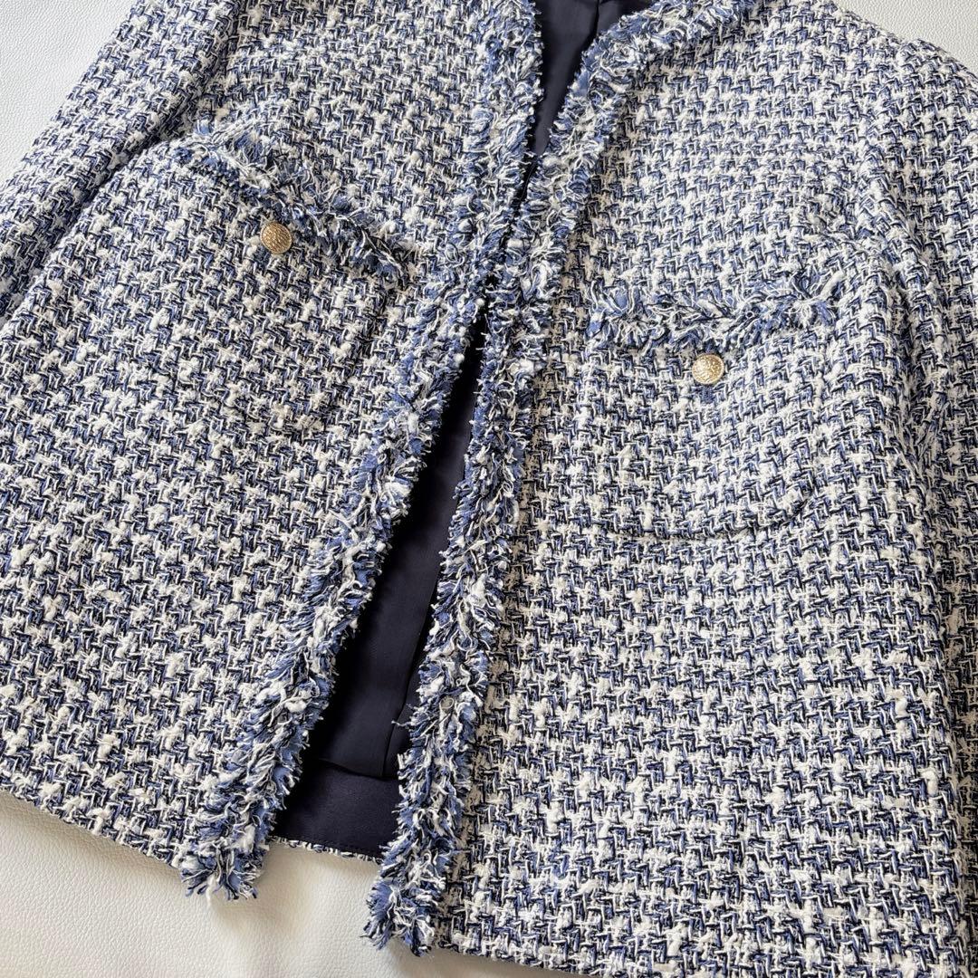2024 ANAYI アナイ ミックスツイードノーカラージャケット フリンジ