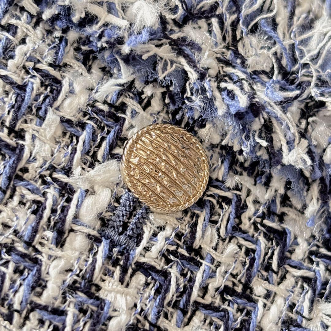 2024 ANAYI アナイ ミックスツイードノーカラージャケット フリンジ