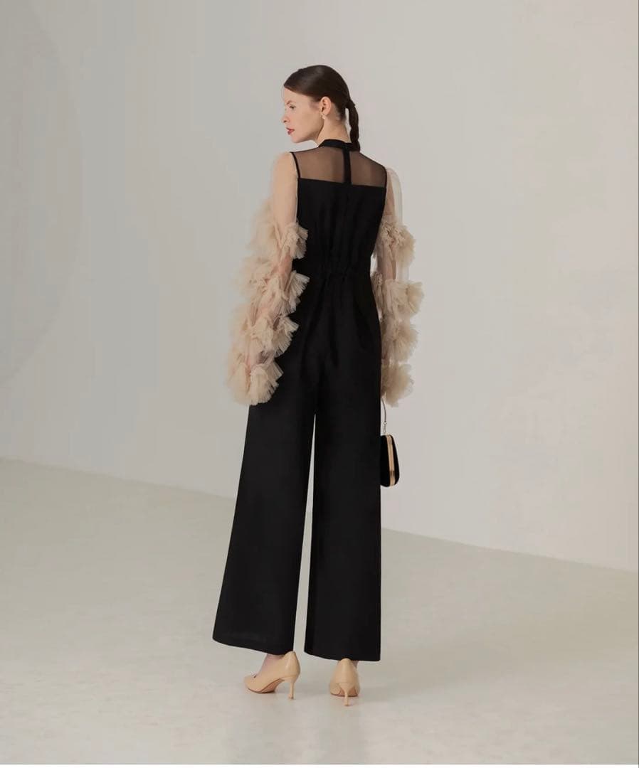 Leja ボリュームチュールスリーブオールインワンパンツドレス　ブラック　S