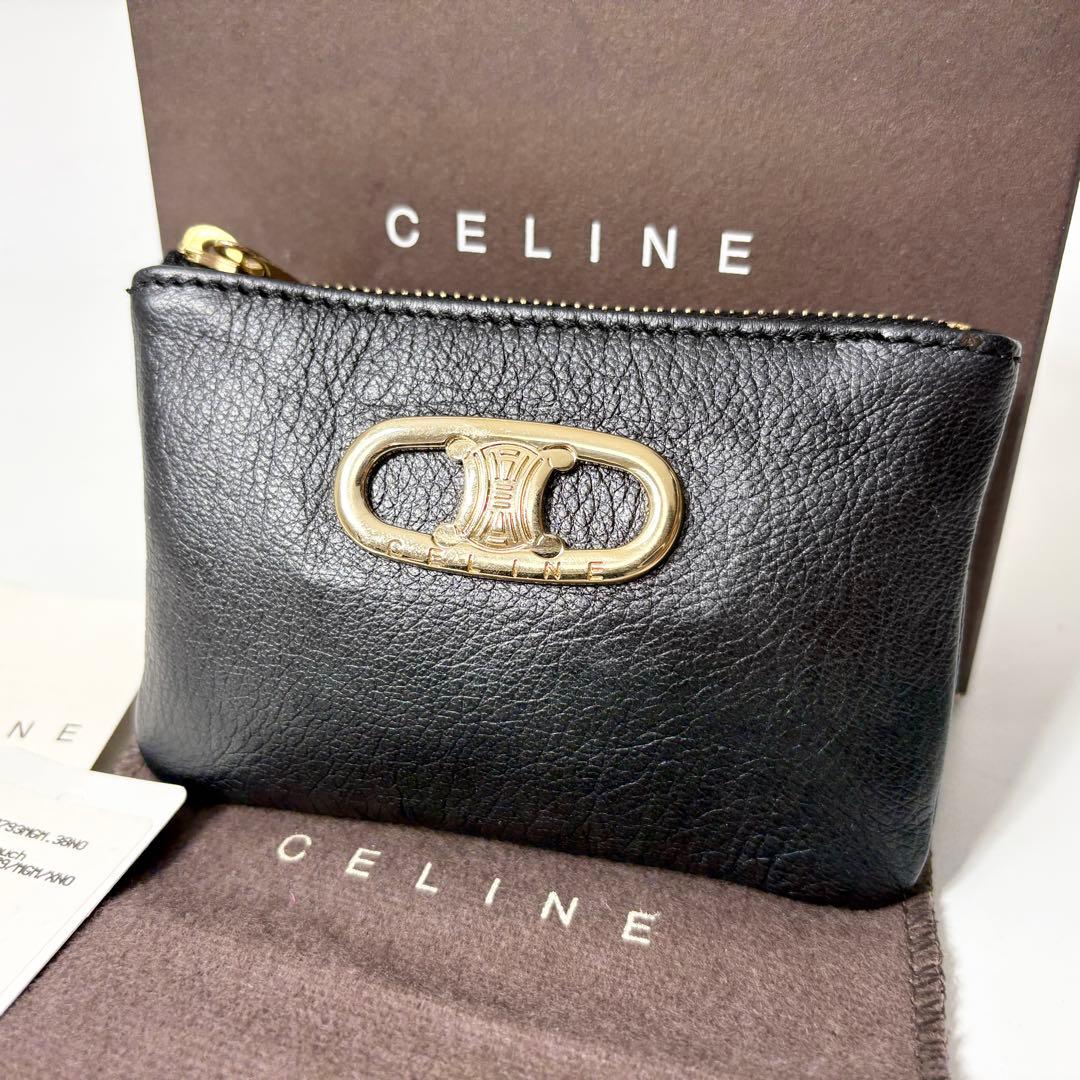 セリーヌ　CELINE トリオンフ　レザー　ケース　キーチェーン付　黒.