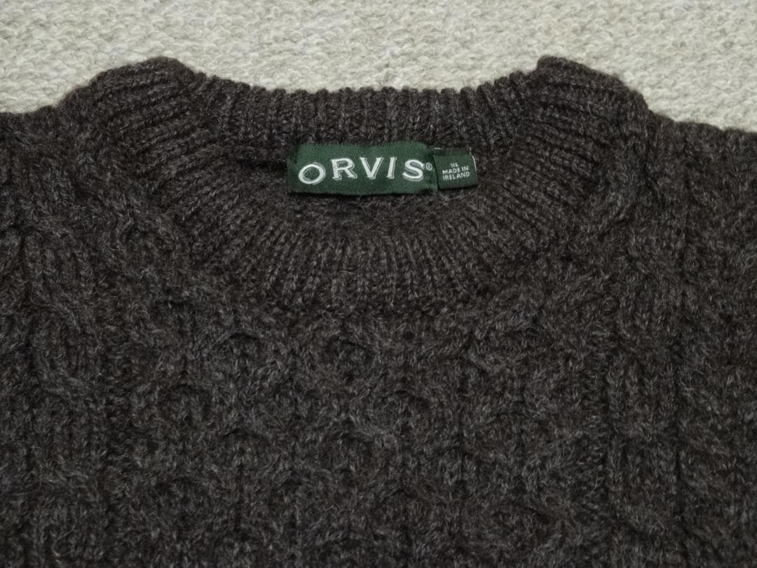 美品　ORVIS　アイルランド製　ケーブルニット　オービス　XL　厚手　茶系