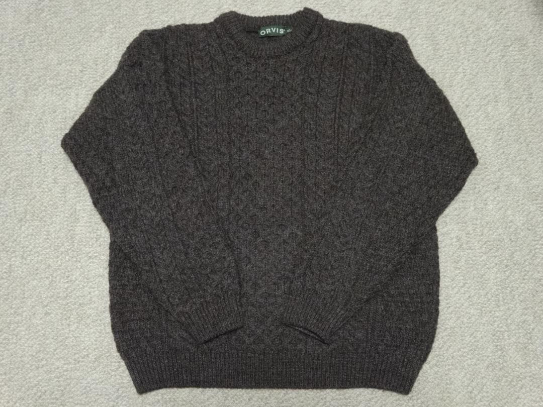 美品　ORVIS　アイルランド製　ケーブルニット　オービス　XL　厚手　茶系