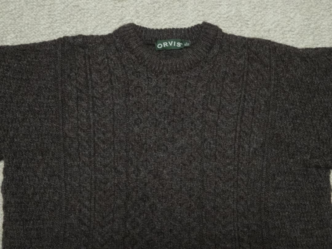 美品　ORVIS　アイルランド製　ケーブルニット　オービス　XL　厚手　茶系