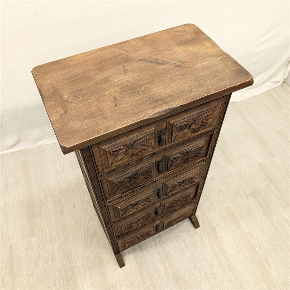 スペイン製　無垢　5段　サイドチェスト　タンス　箪笥　たんす　チェスト　ドロワー