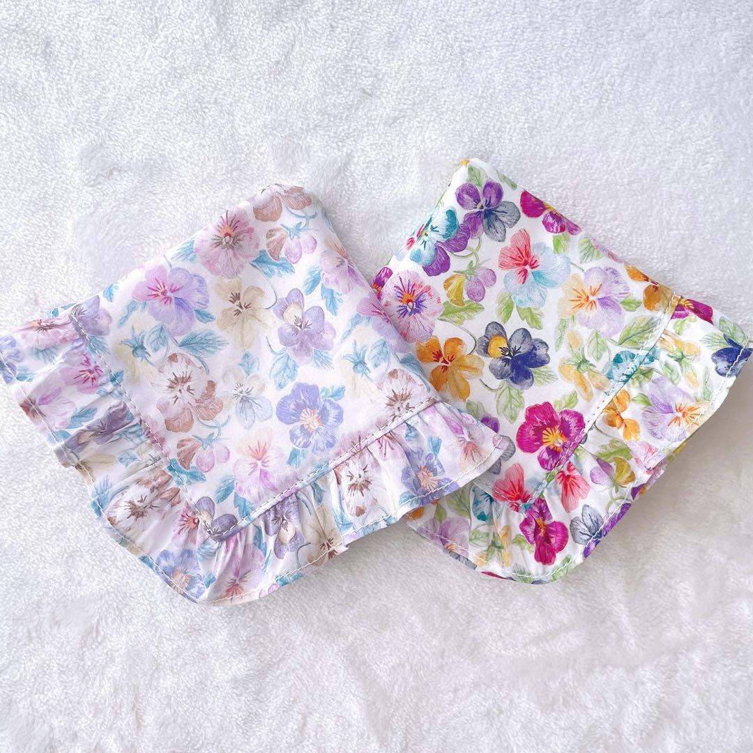 〈48〉Mim様　リバティ ハンドメイド フリル付ガーゼハンカチ 入園 入学