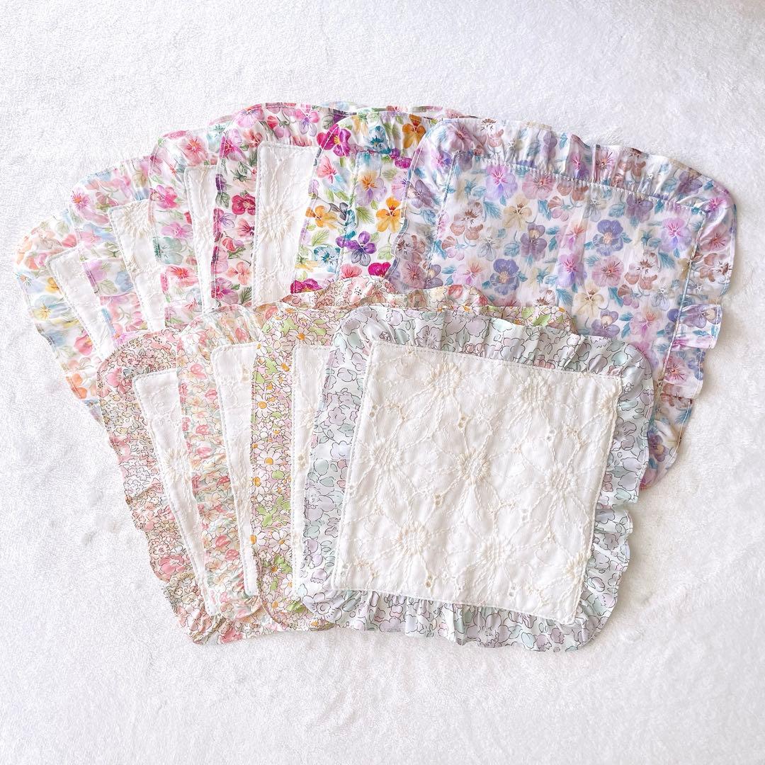 〈48〉Mim様　リバティ ハンドメイド フリル付ガーゼハンカチ 入園 入学