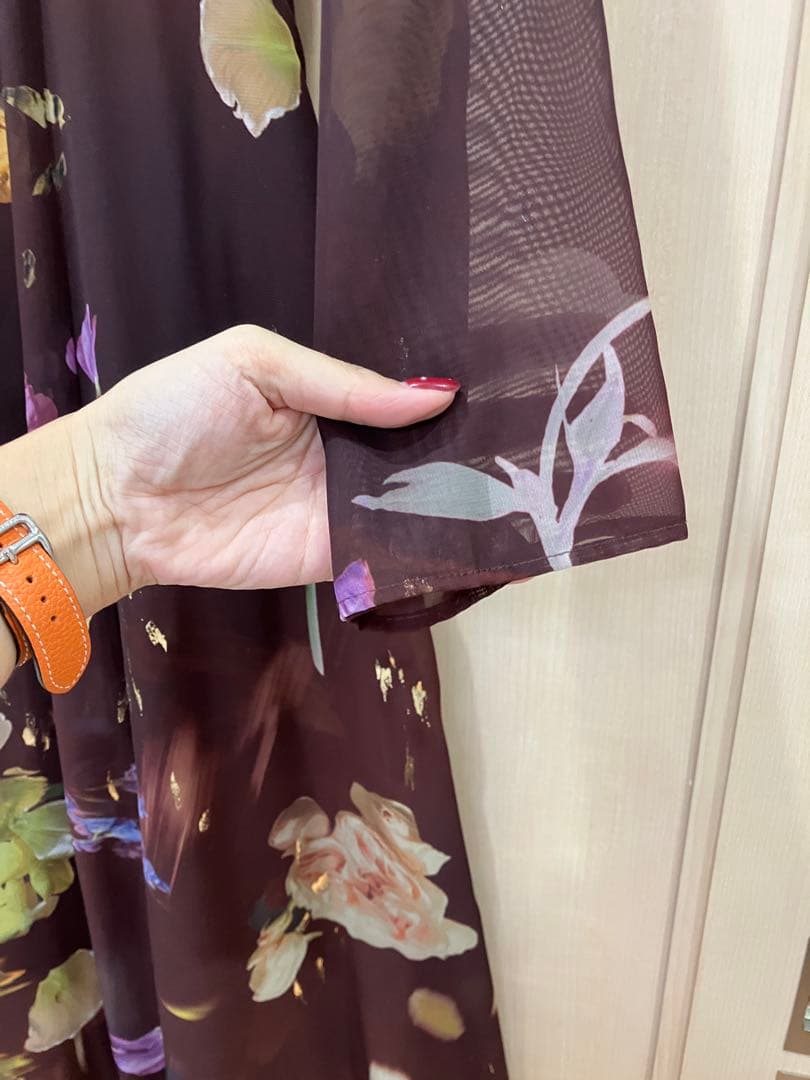 【新品】AMERI UND SCAN FLOWER DRESS　　Sブラウン