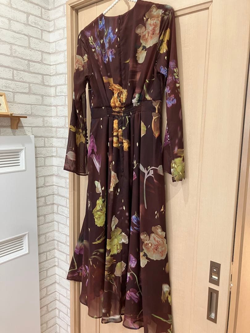 【新品】AMERI UND SCAN FLOWER DRESS　　Sブラウン