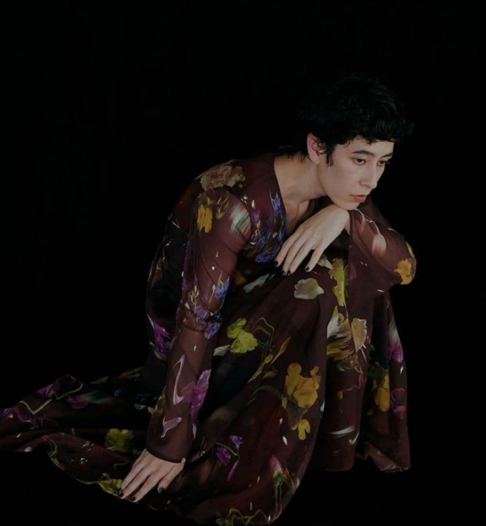 【新品】AMERI UND SCAN FLOWER DRESS　　Sブラウン