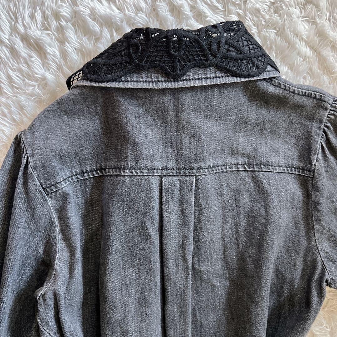 【Diagram】デニムシャツワンピース　レース襟　ベルト　前開き