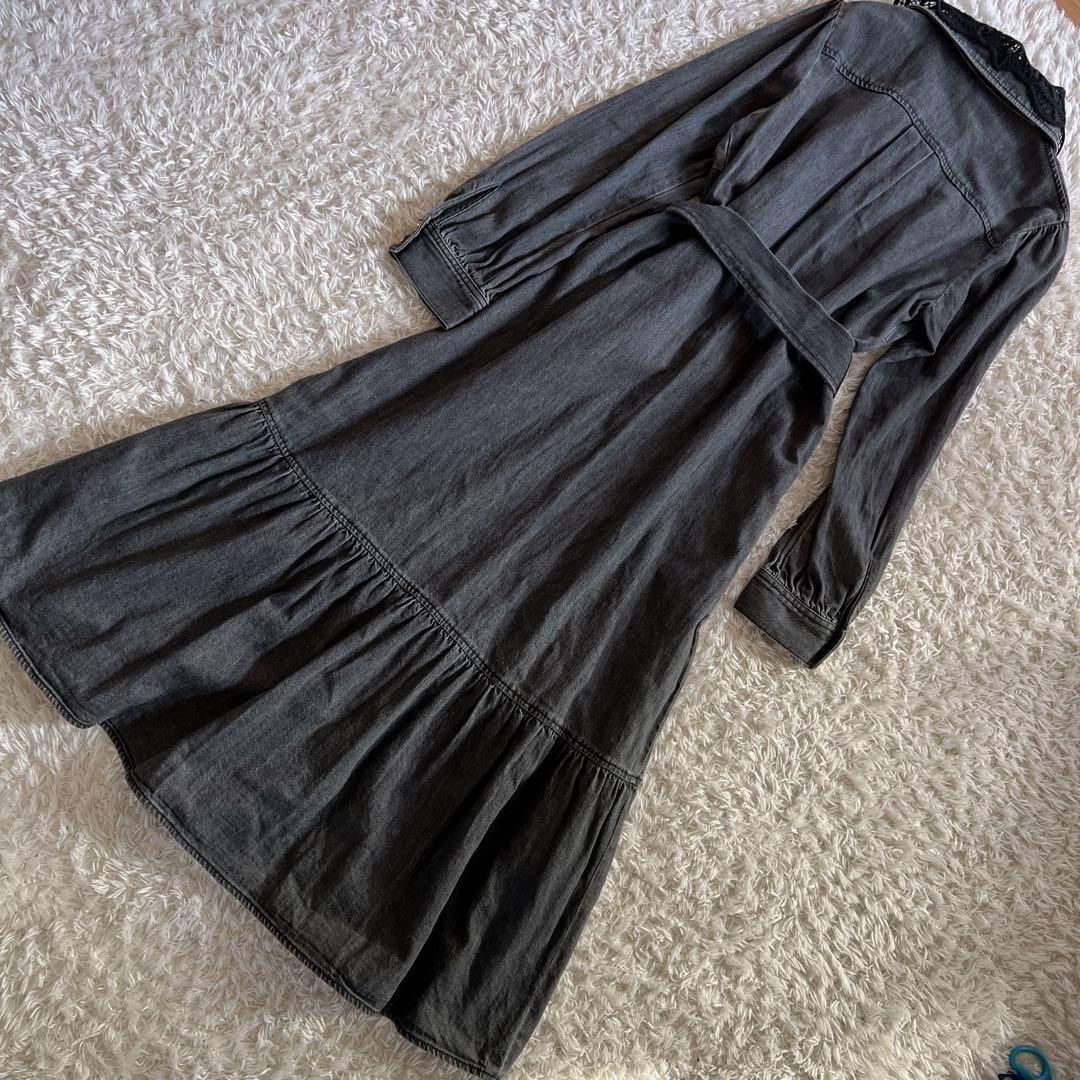 【Diagram】デニムシャツワンピース　レース襟　ベルト　前開き