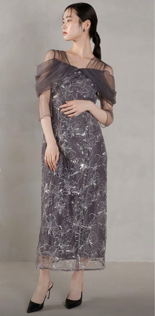 チュールドレープ スパンコール パーティードレス オケージョンドレス