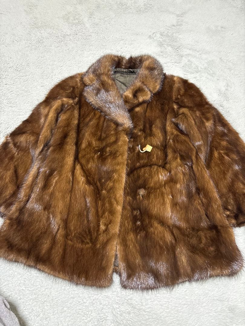 未使用タグ付　最高級　デミバフミンク　ブラウンミンク 襟付きファーコート　M相当
