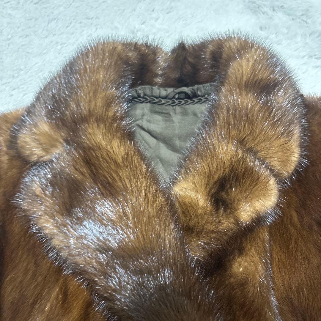 未使用タグ付　最高級　デミバフミンク　ブラウンミンク 襟付きファーコート　M相当