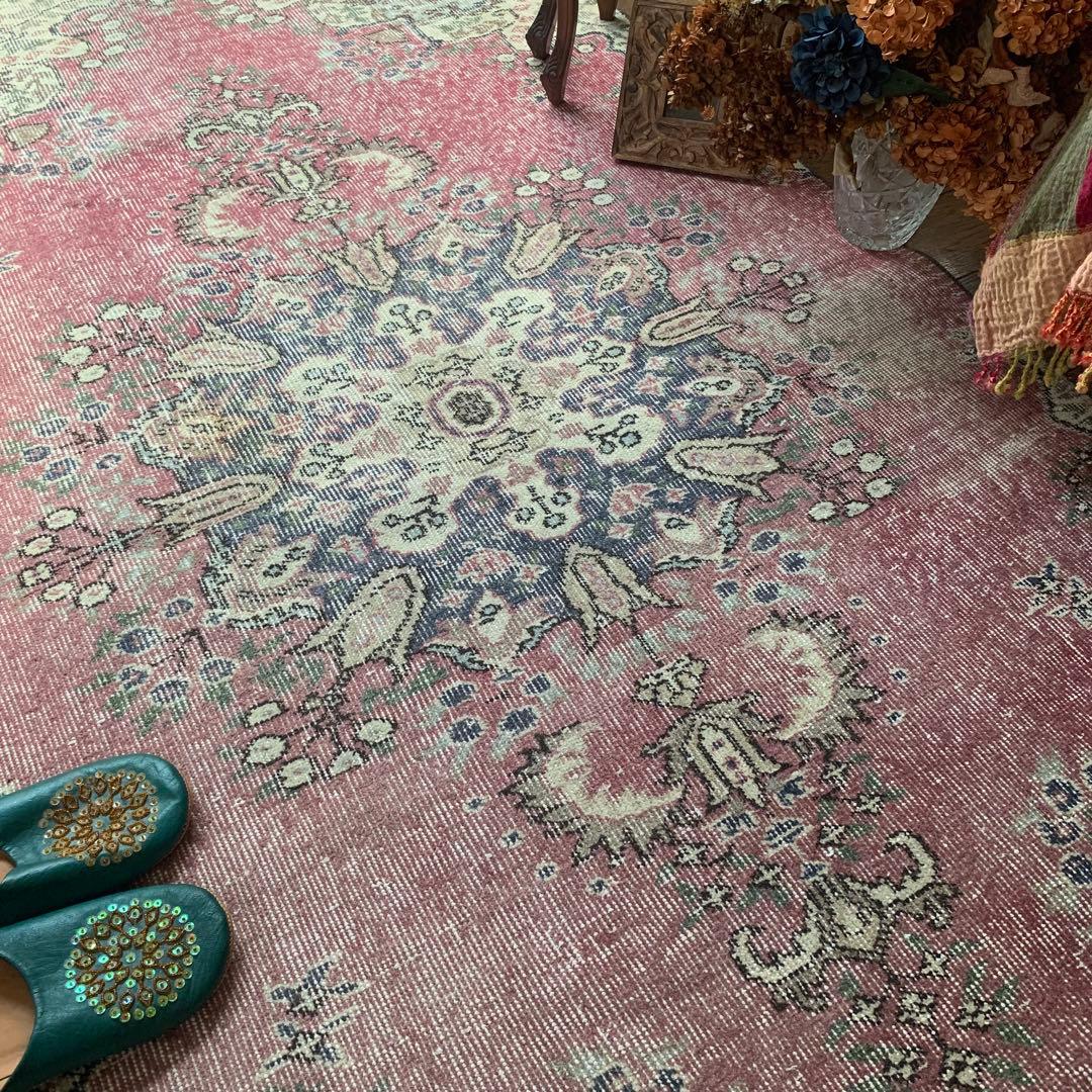 ペールピンク　トルコヴィンテージラグ　215×116 メダリオン