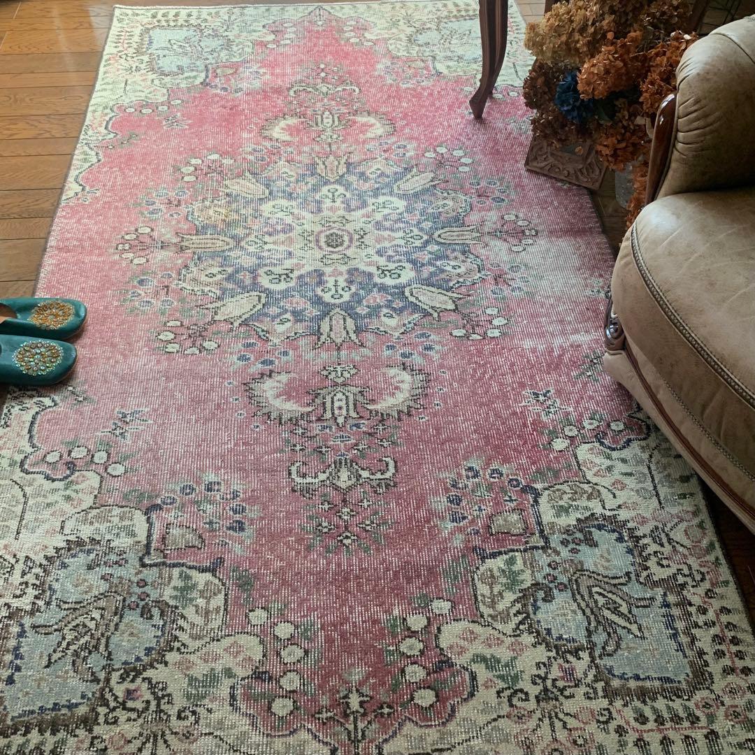 ペールピンク　トルコヴィンテージラグ　215×116 メダリオン