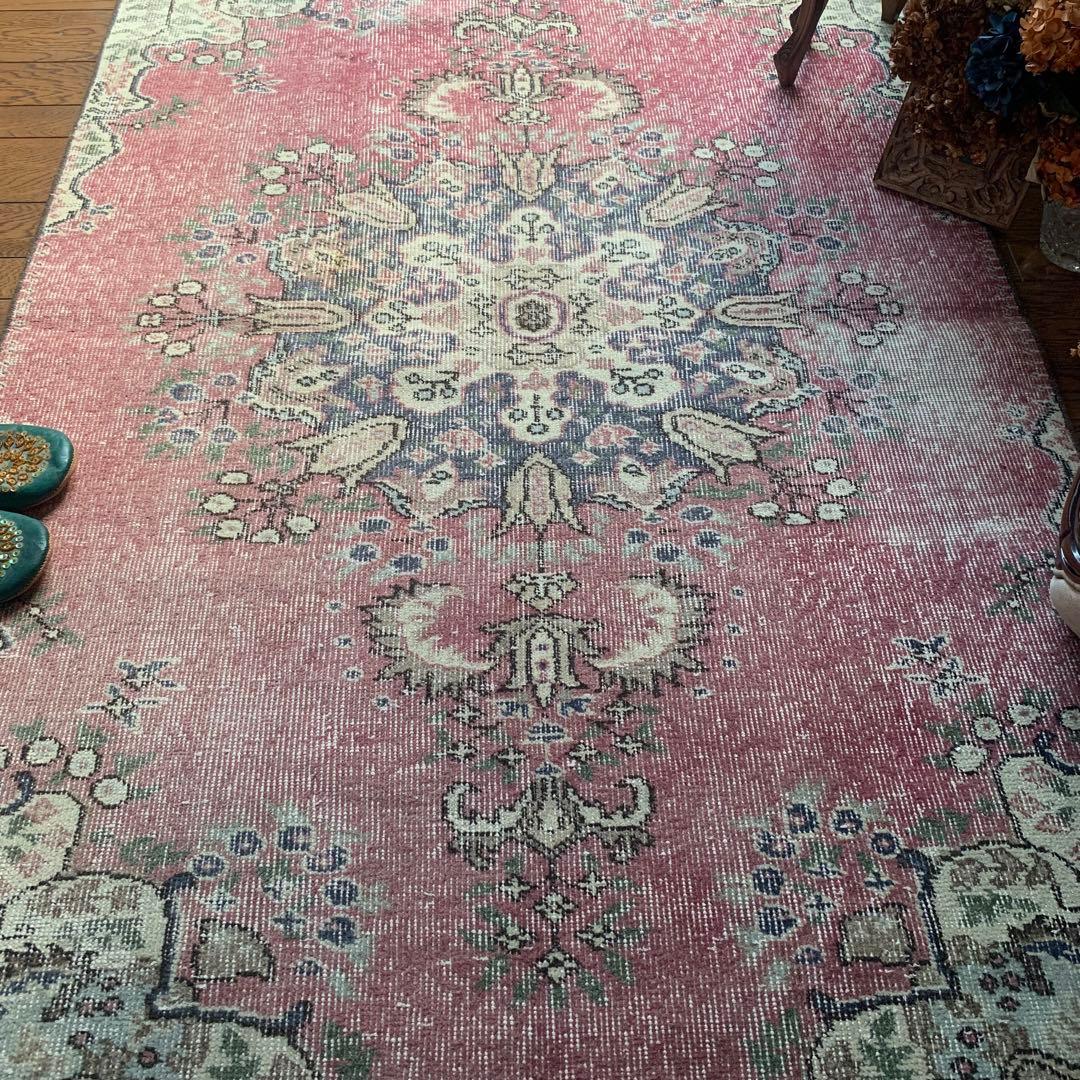 ペールピンク　トルコヴィンテージラグ　215×116 メダリオン
