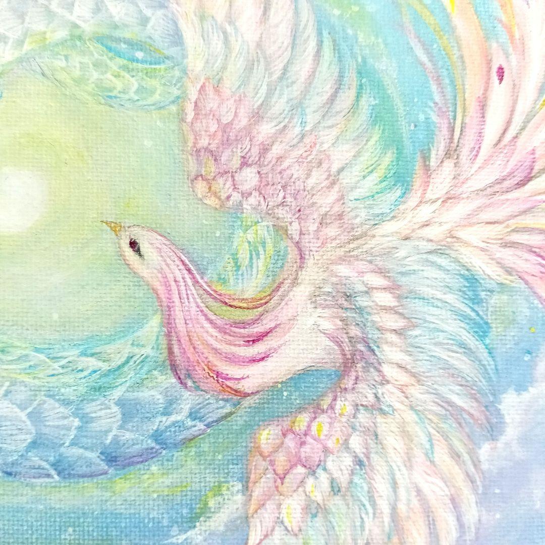 No.510　F4キャンバス　原画　 鳳凰と龍　　　アクリル画　開運絵画