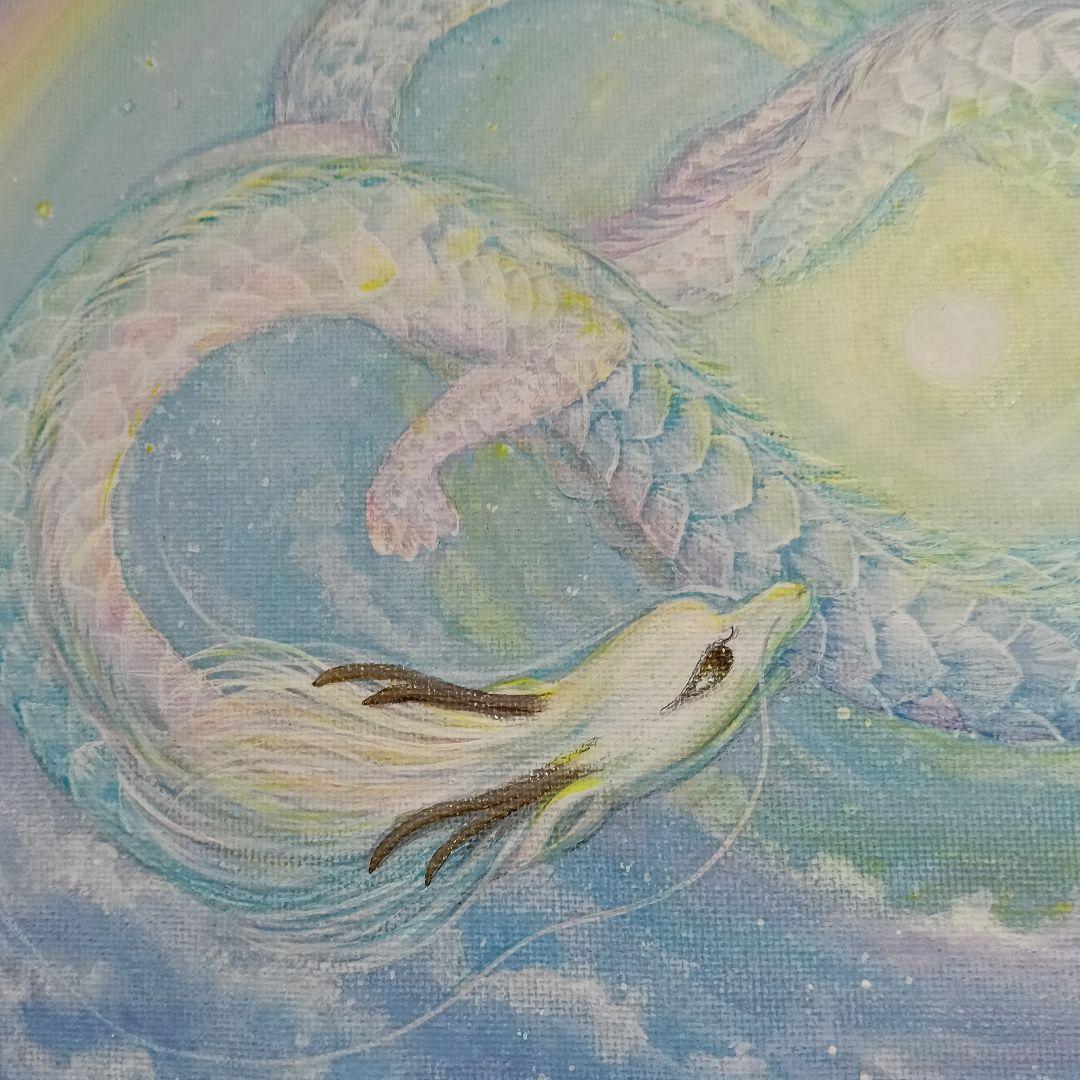 No.510　F4キャンバス　原画　 鳳凰と龍　　　アクリル画　開運絵画