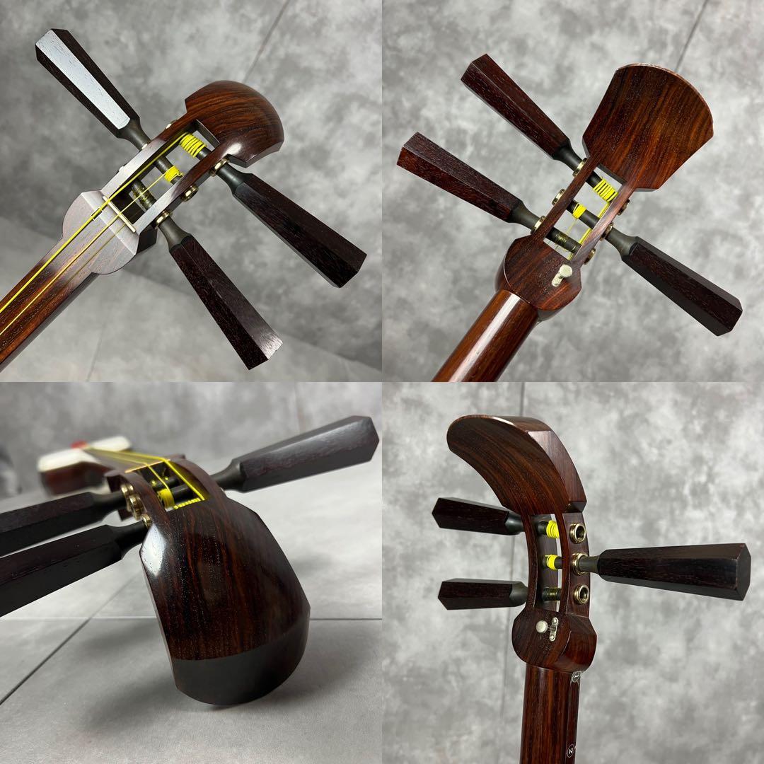 本体比較的美品　津軽三味線　一本溝　正寸　太棹　糸巻き紅木張　べっ甲バチ　東触り