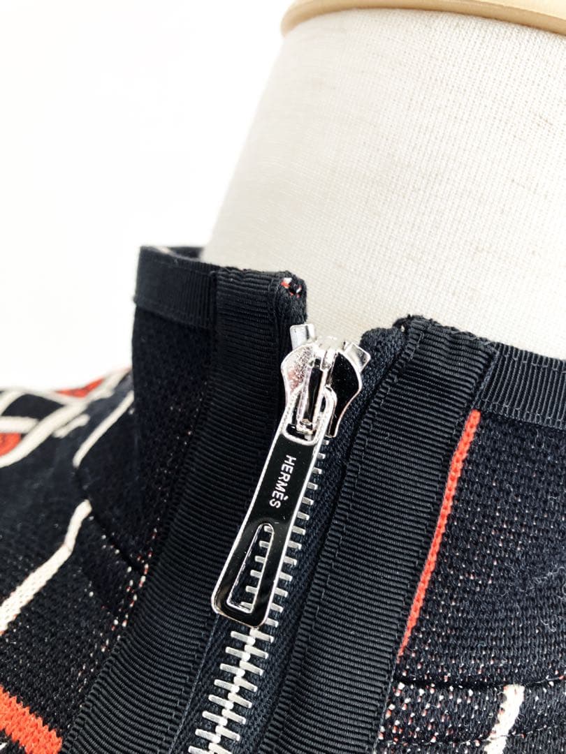 新品 HERMES タータンチェック柄 ジップアップ　ジレ　アウター　ワンピース