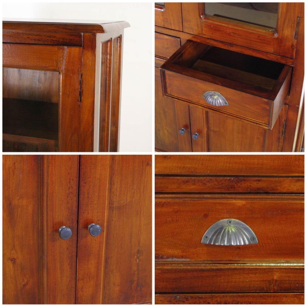 B 新品 アジアン キャビネット 食器棚 本棚 飾り棚 リビングボード