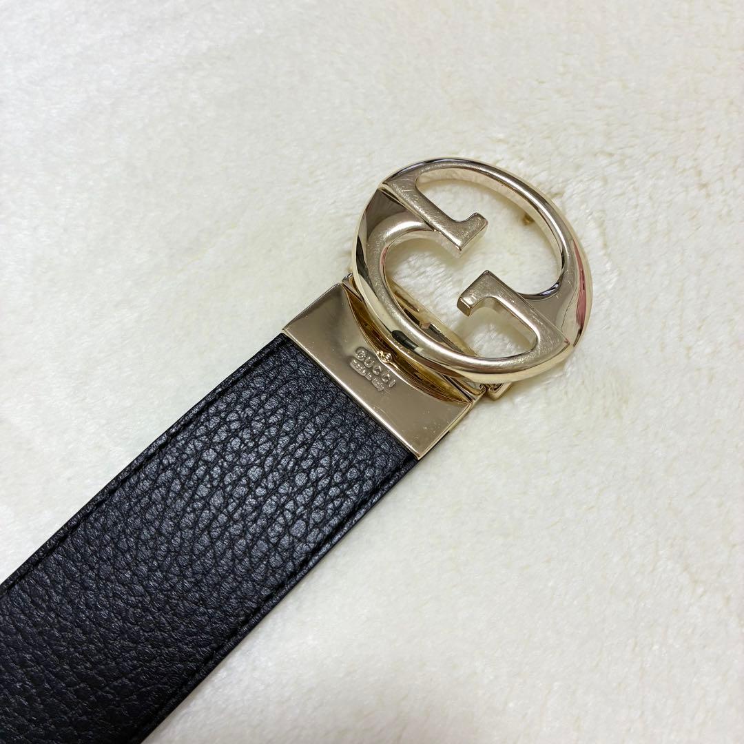 【Whiteboo!!】GUCCI リバーシブルベルト レザー 黒×水色