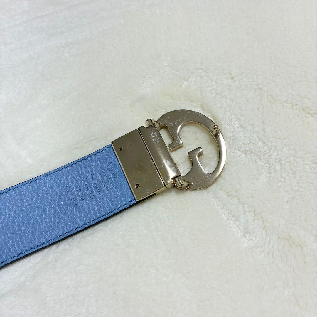 【Whiteboo!!】GUCCI リバーシブルベルト レザー 黒×水色