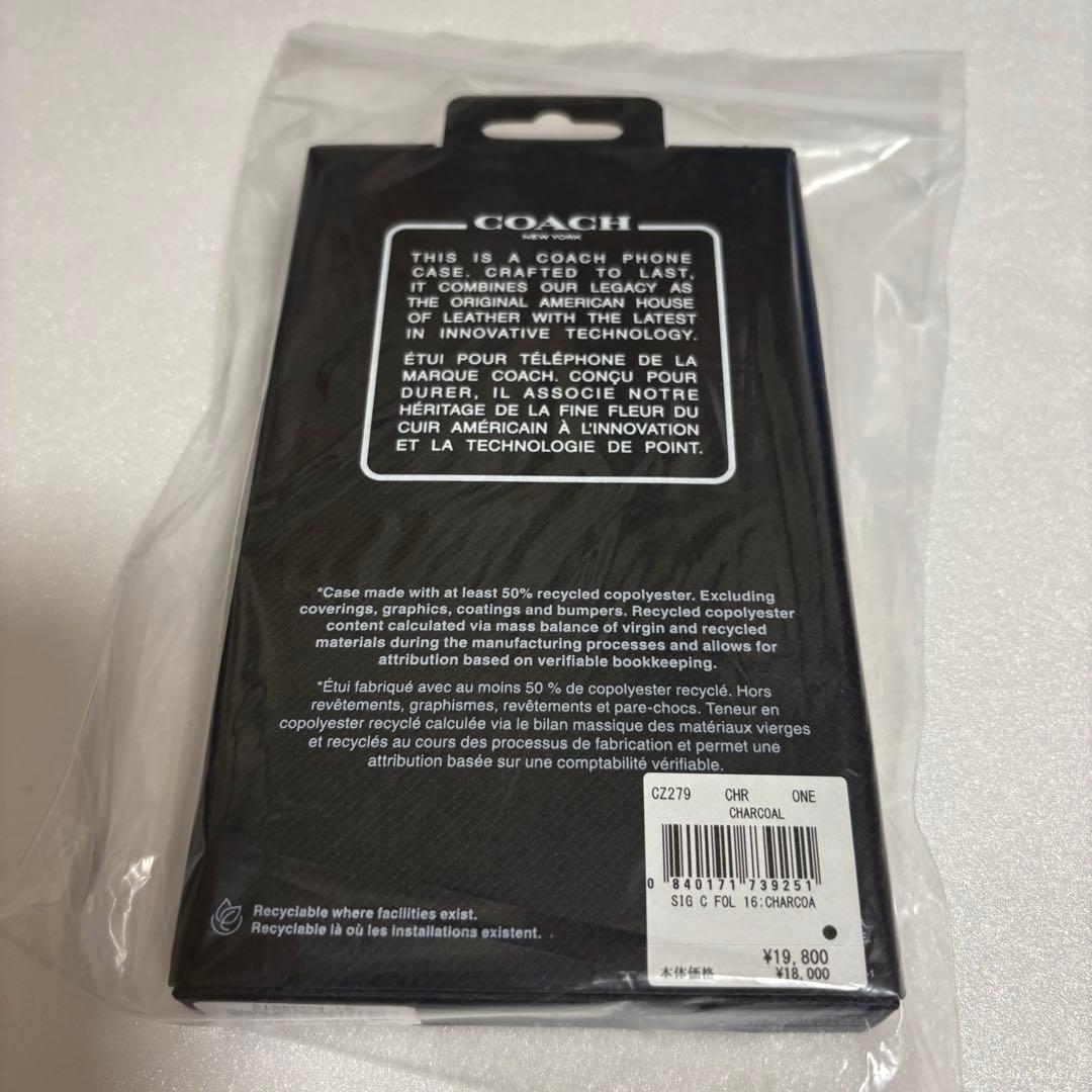 定価19800円　COACH　IPHONE16　手帳型　携帯ケース　　チャコール
