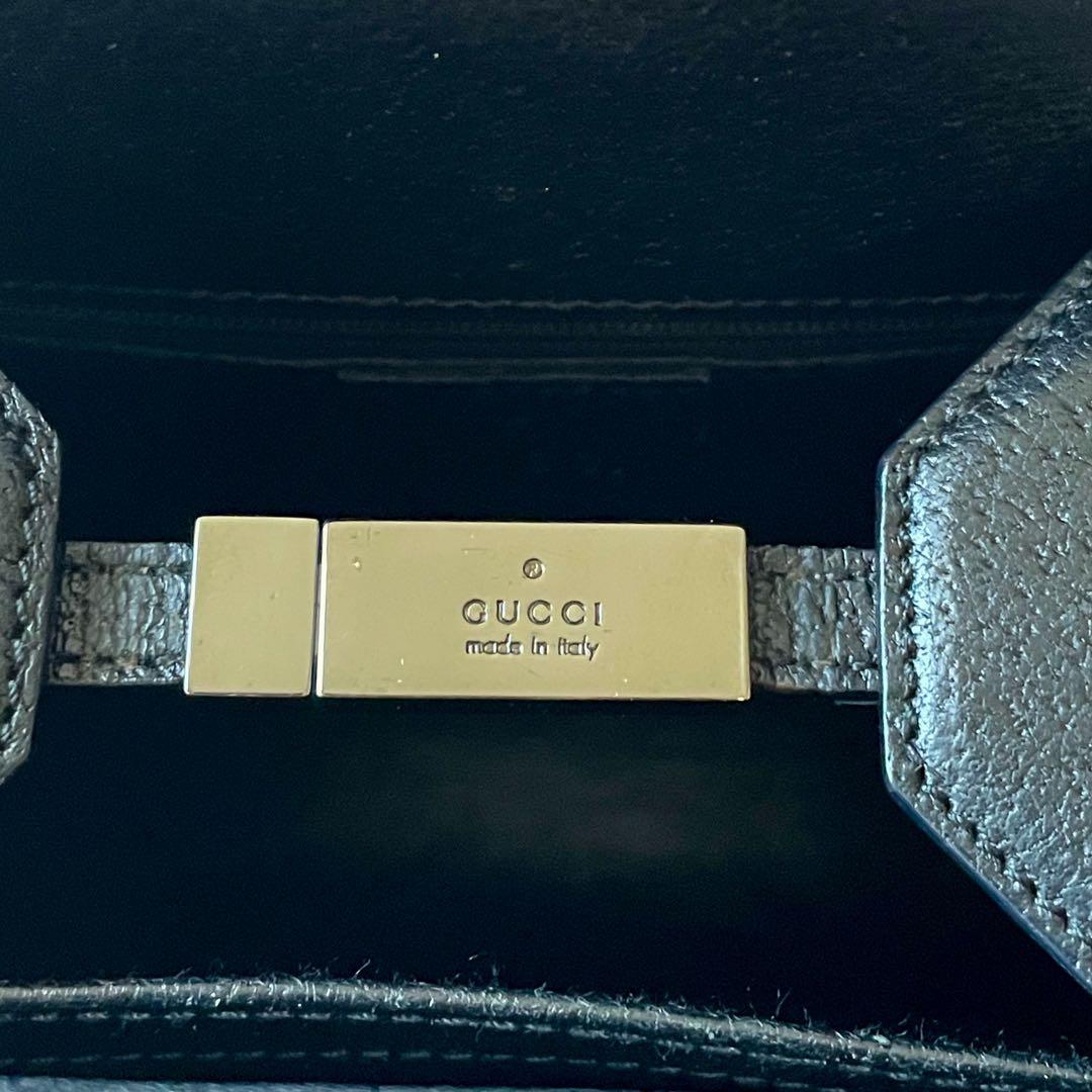 美品 グッチ バンブー レザー ハンド バッグ ビジネス シルバー 金具 黒