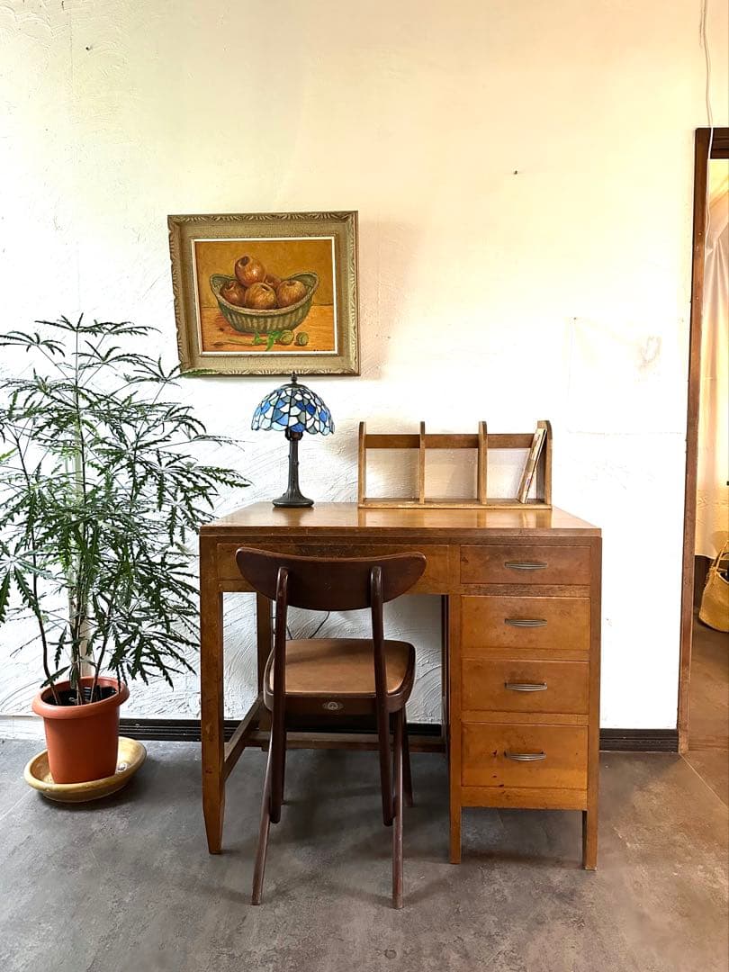 片袖机　古家具　昭和レトロ　木製デスク 文机　作業台