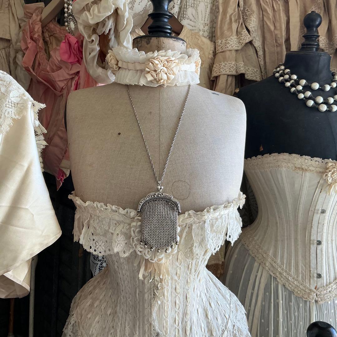 フランスアンティーク　すずらん　シルバー　純銀　パース　シャトレーン