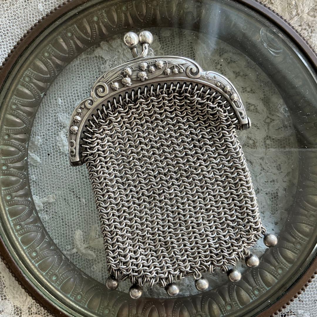 フランスアンティーク　すずらん　シルバー　純銀　パース　シャトレーン