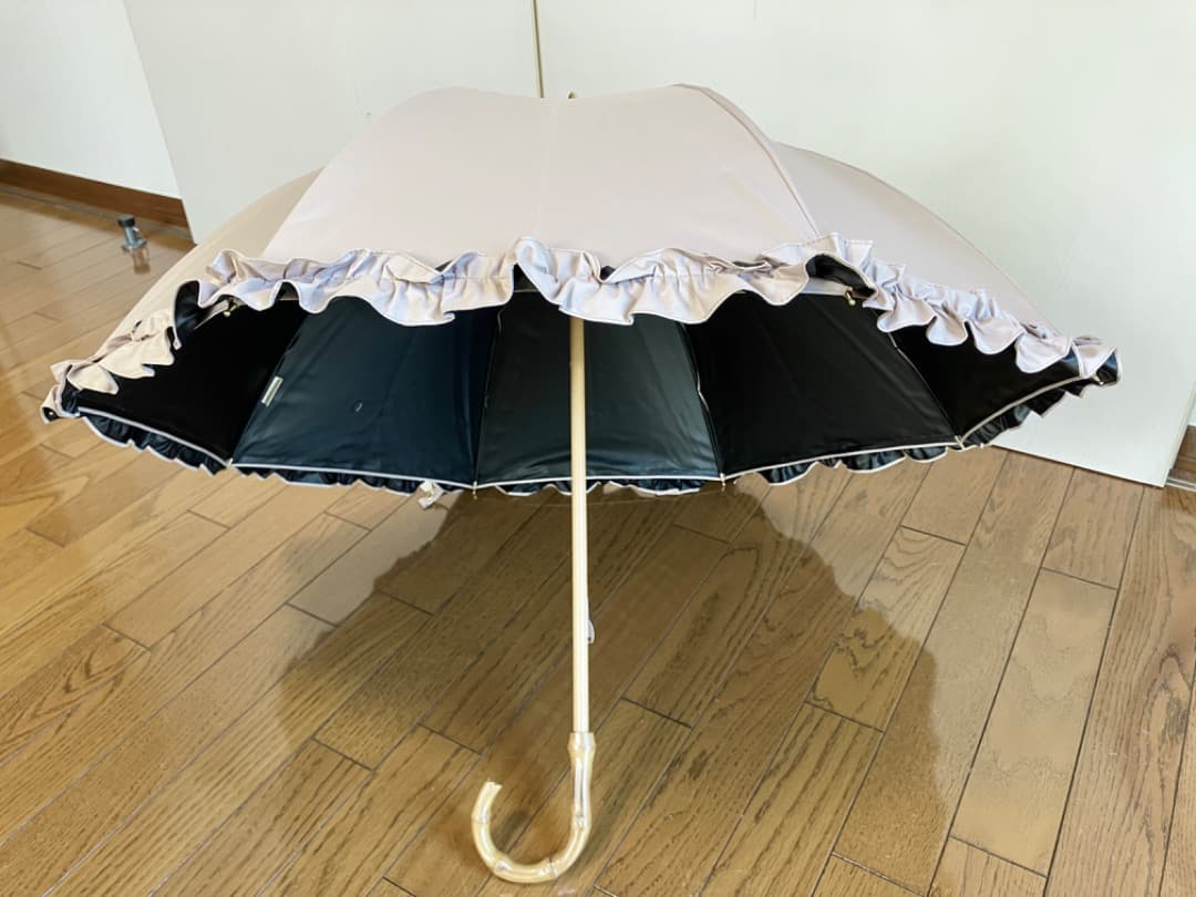 untule アントゥーレ 日傘 フリル ベージュ 完全遮光100％ 晴雨兼用