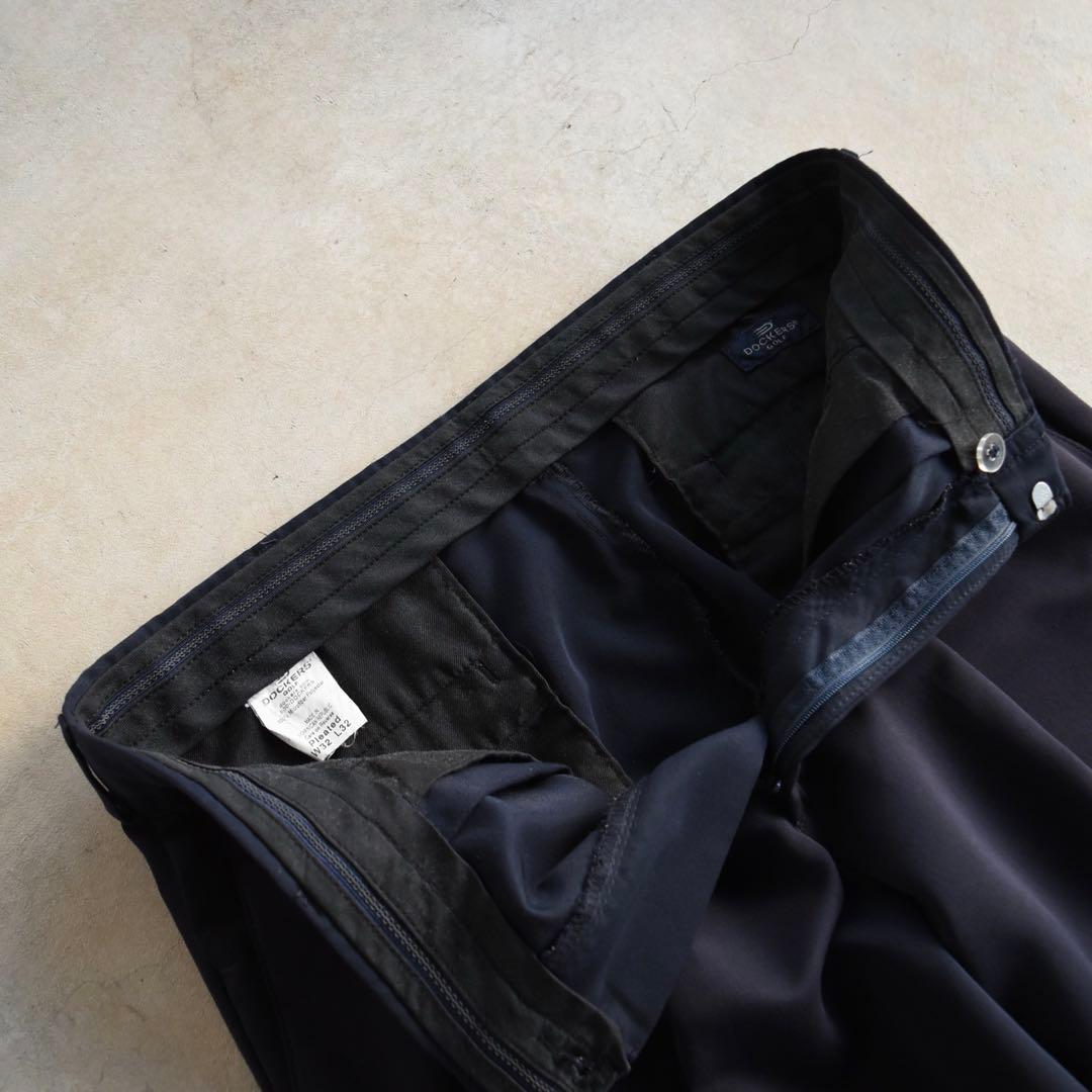 90s ドッカーズ dockers ツータック スラックスパンツ ネイビーw32