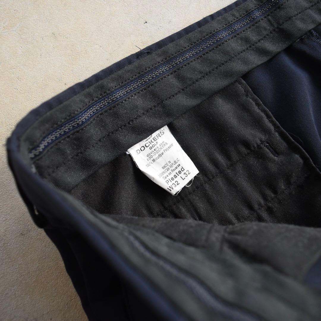 90s ドッカーズ dockers ツータック スラックスパンツ ネイビーw32